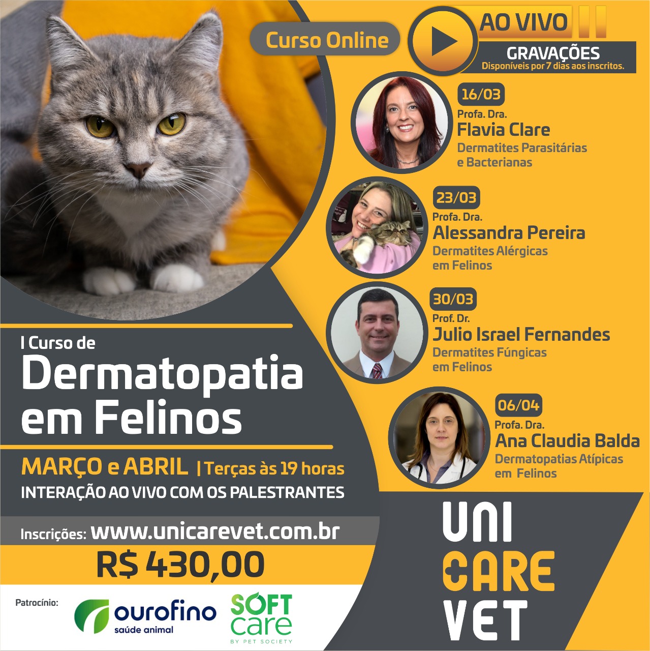 I Curso de Dermatopatia em Felinos UniCare Vet 2021